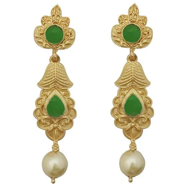 classic stud earrings for women-Kriaa Green Pota Stone Gold Plated Pearl Dangler Earrings