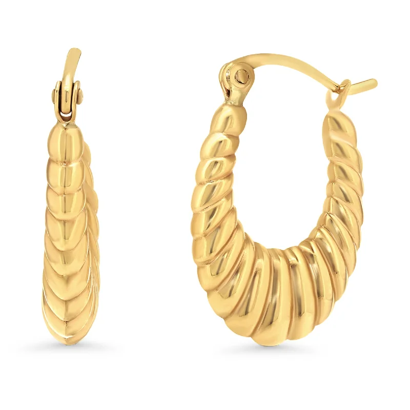 affordable earrings for women-14k Yellow Gold Oval Croissant Hoop Earrings with Latch Back