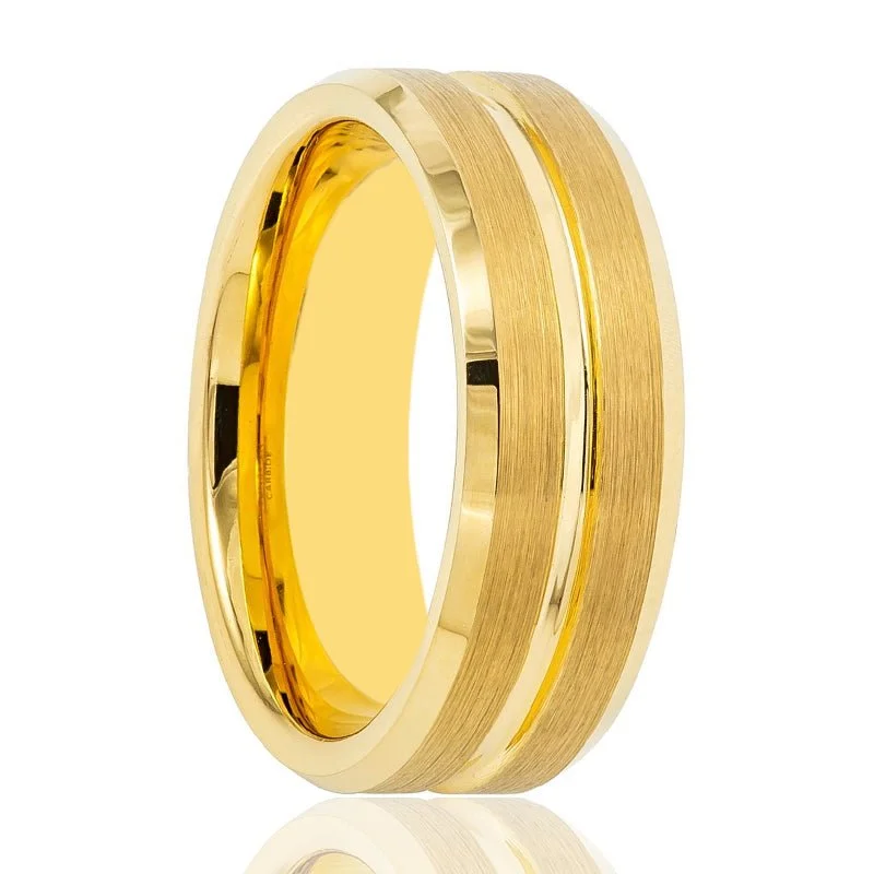 unique gemstone engagement rings for women-LUCIO | Tungsten Ring Yellow Gold