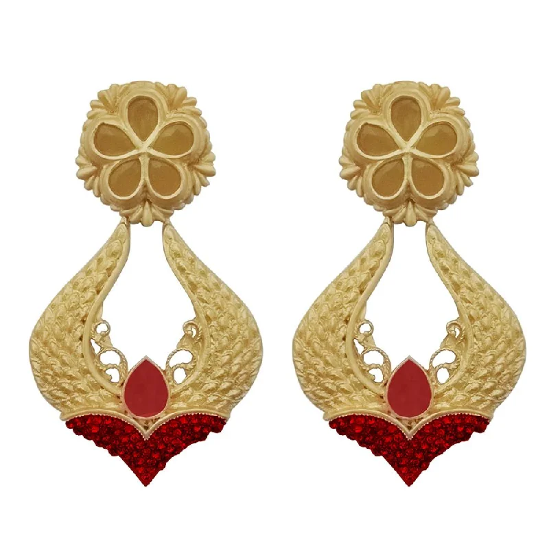 trendy gold earrings for women-Kriaa Maroon Pota Stone Gold Plated Dangler Earrings