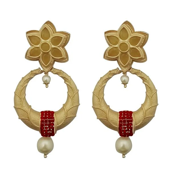 fashion-forward earrings for women-Kriaa Red Austrian Stone Pearl Drop Gold Plated Dangler Earrings