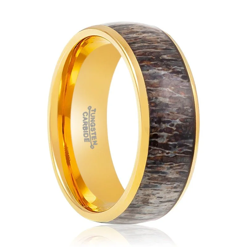 custom wedding engagement rings for women-COLUMBA | Tungsten Ring Real Deer Antler Inlay