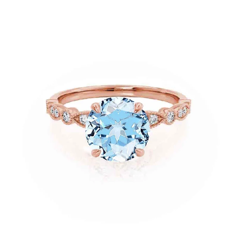 HOPE - Chatham® Round Aqua Spinel 18k Rose Gold Shoulder Set Ring