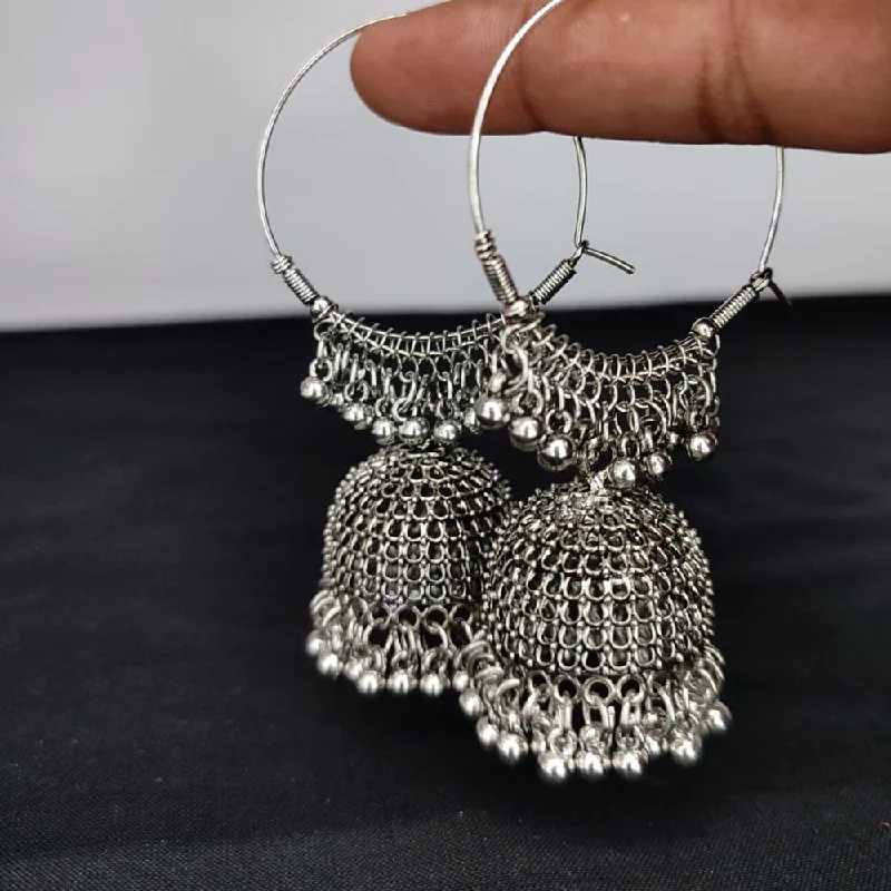 custom-designed earrings for women-Lucentarts Jewellery Silver Plated Jhumki Earings