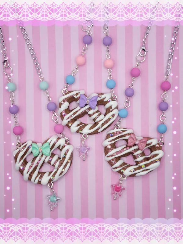 long gold necklaces for women-Yummy Icing Pretzel Necklace