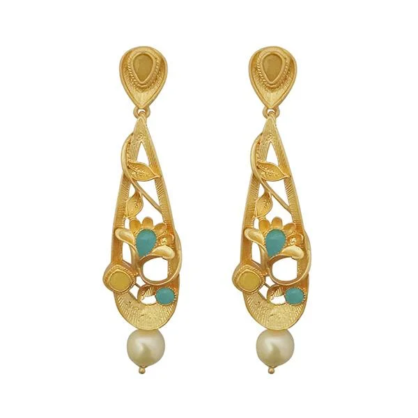 fashion earrings for women-Kriaa Blue Austrian Stone Pearl Drop Gold Plated Dangler Earrings - 1313115E