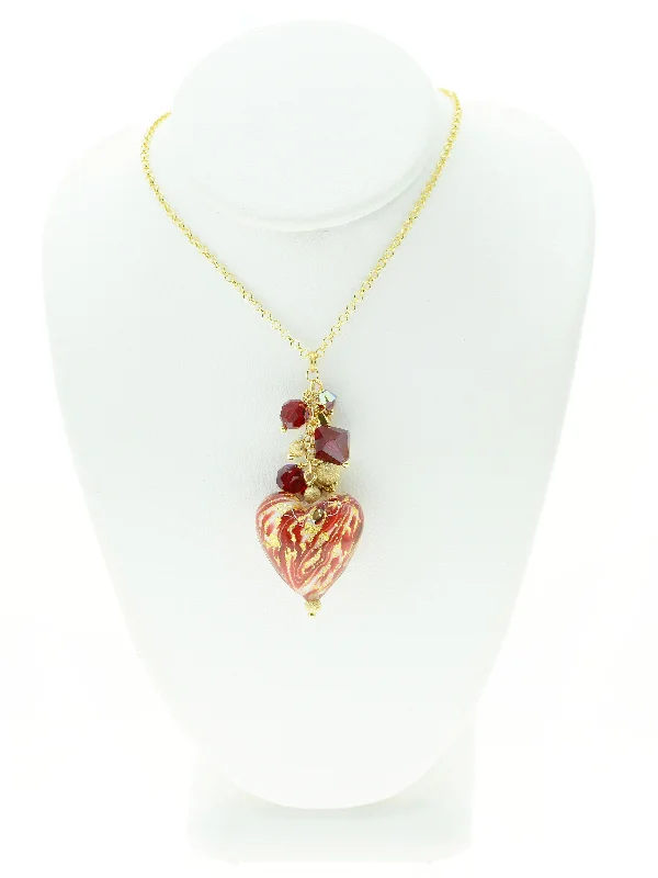 chunky necklaces for women-Red Ca D'Oro Venetian Glass Heart Necklace