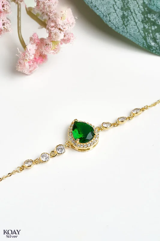 luxury gold bracelets for women-Zircon Green Stone Bracelet (B-GP)