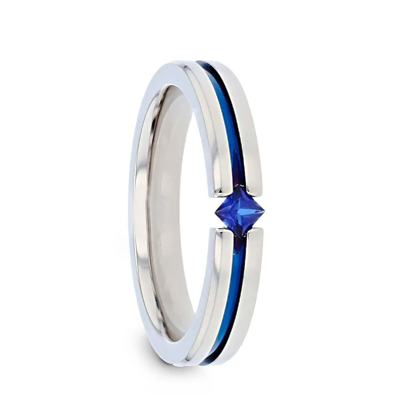 ethically sourced engagement rings for women-NYMERIA | Titanium Ring Blue Sapphire