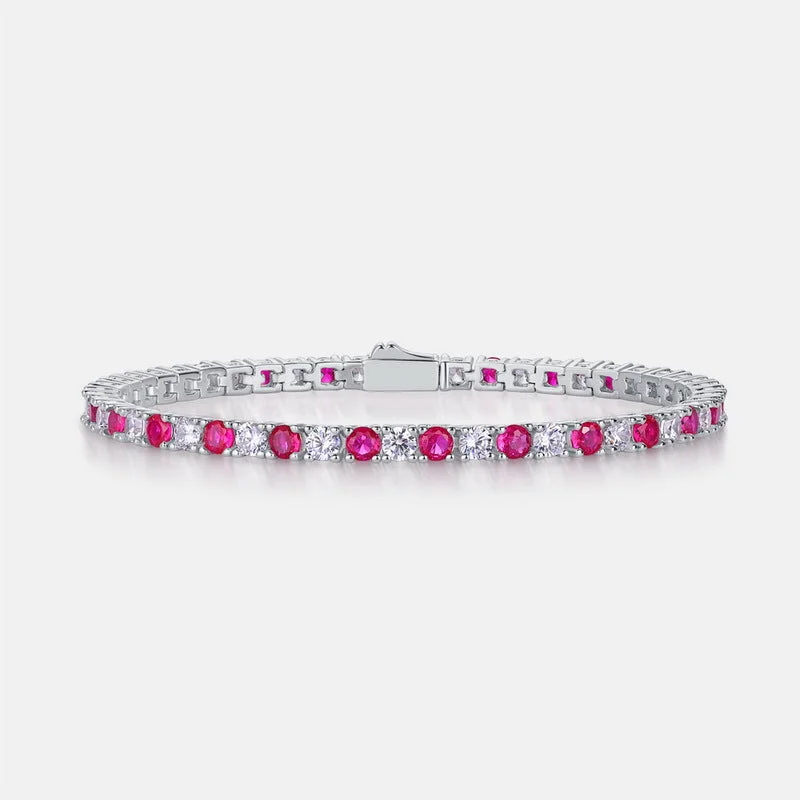 personalized bangles with names for women-Round Cut Lab-Grown White & Ruby Tennis Bracelet For Women