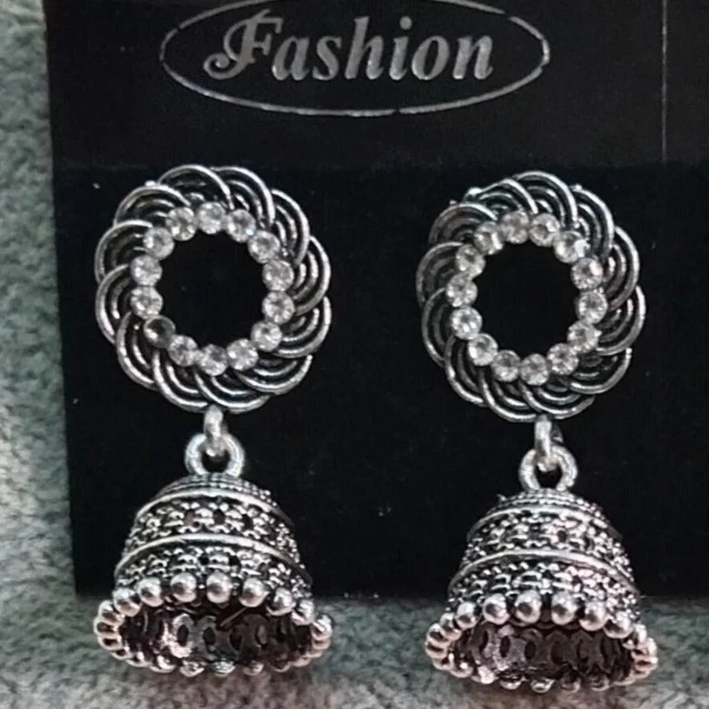 vintage hoop earrings for women-Tahura Oxidised Plated Jhumki Earrings