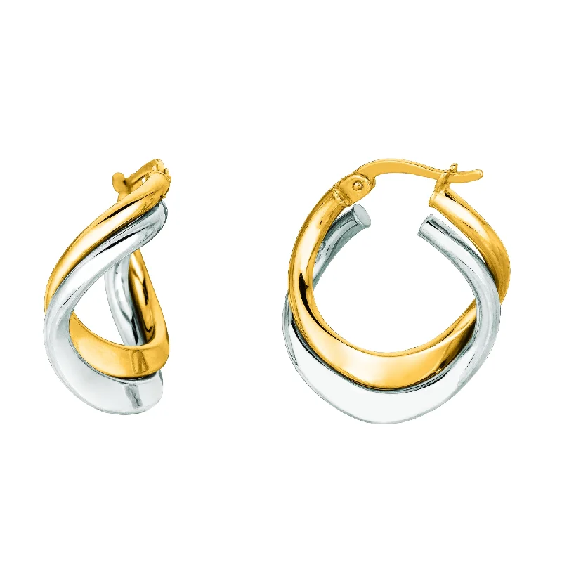 beautiful drop earrings for women-14K Yellow And White Gold Double Row Hoop Earrings, Diameter 17mm