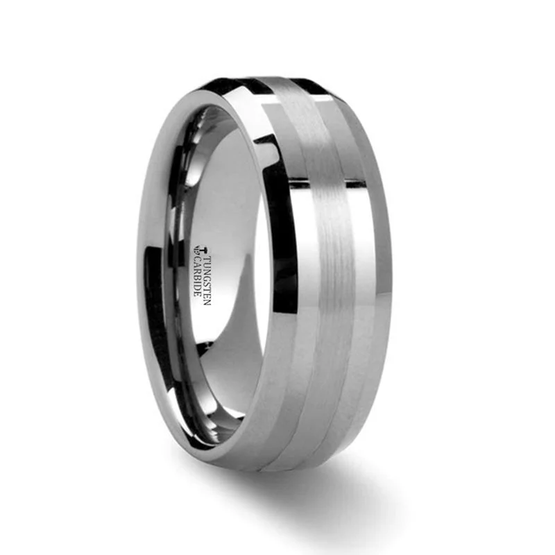 gemstone engagement rings for women-HALSTEN | Tungsten Ring Inlay Beveled