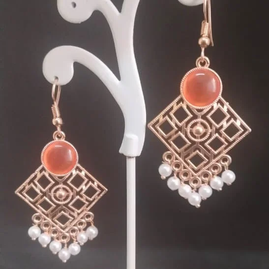 colorful gemstone earrings for women-Tahura Rose Gold Plated Dangler Earrings