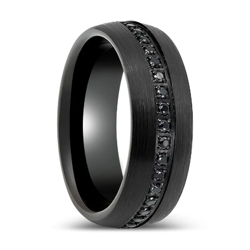 vintage engagement rings for women-SANCHO | Black Tungsten Ring with Black CZ