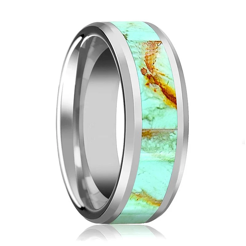 sapphire engagement rings for women-PIERRE | Tungsten Ring Light Blue Turquoise Stone Inlay