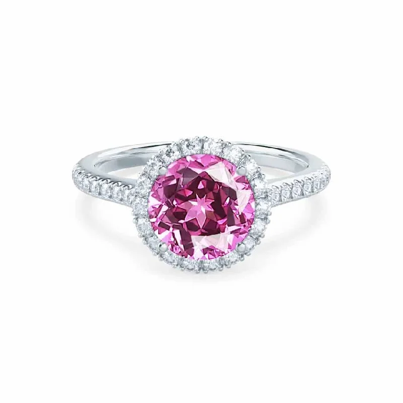 LAVENDER- Chatham® Pink Sapphire & Diamond 950 Platinum Petite Halo