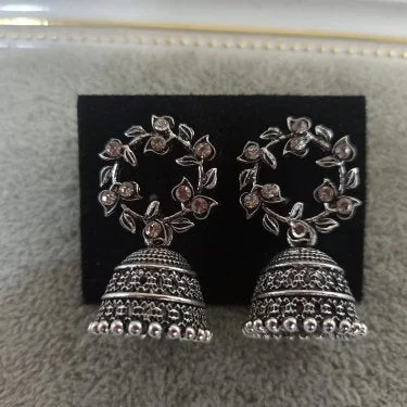 statement pearl earrings for women-Tahura Oxidised Plated Jhumki Earrings