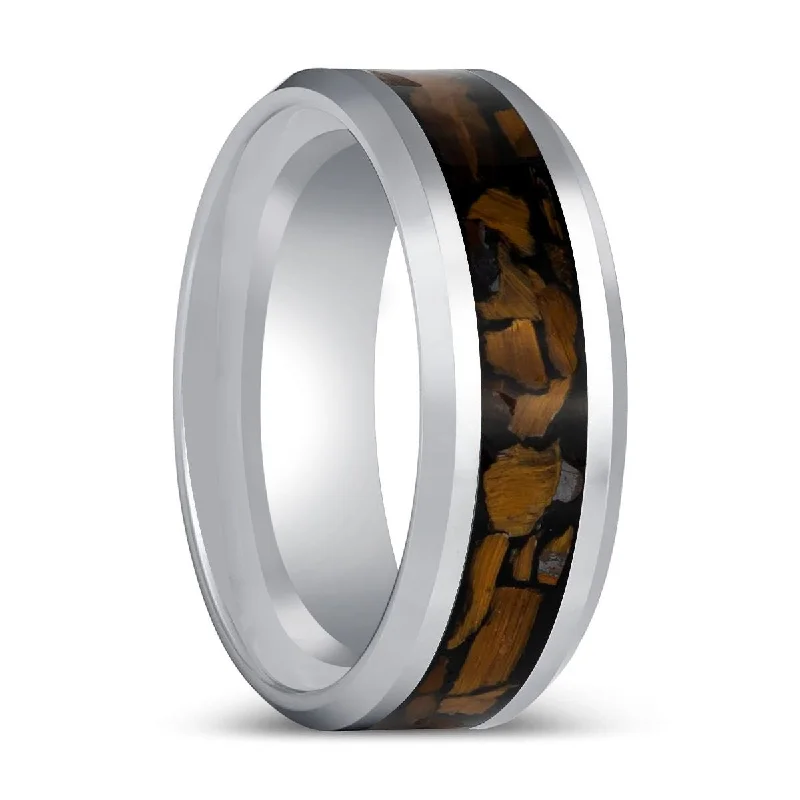 halo diamond engagement rings for women-TPOINT | Silver Tungsten Ring Tiger Eye Chips Inlay