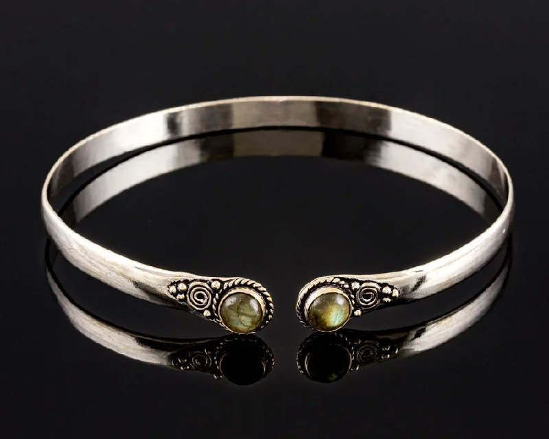 gold-plated bangles for women-Labradorite Temple Arm Cuff