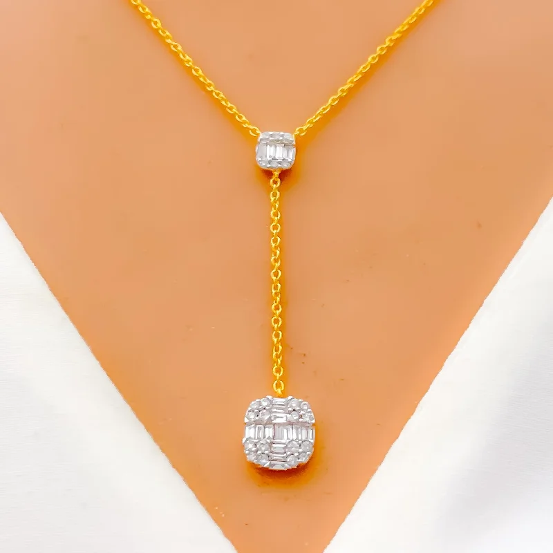 unique design necklaces for women-Elegant Square Drop Diamond + 18k Gold Necklace