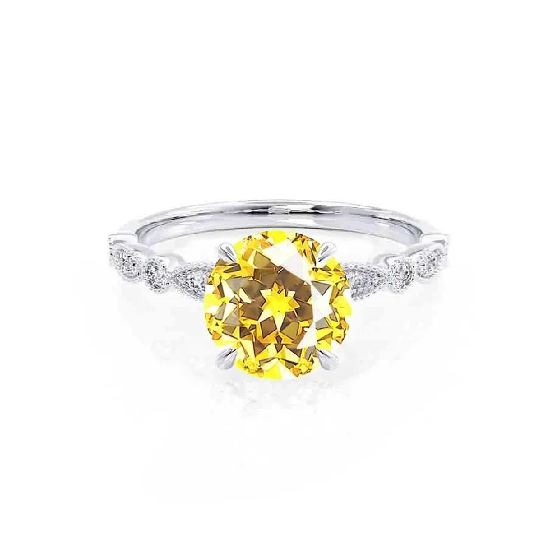 HOPE - Chatham® Round Yellow Sapphire 950 Platinum Shoulder Set Ring