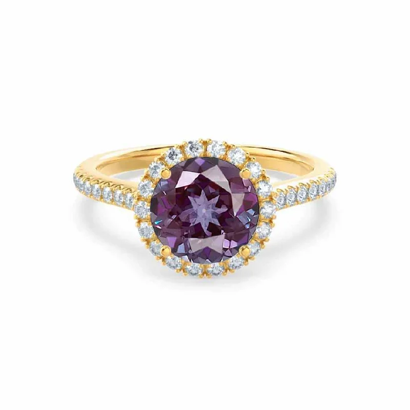 LAVENDER- Chatham® Alexandrite & Diamond 18k Yellow Gold Petite Halo