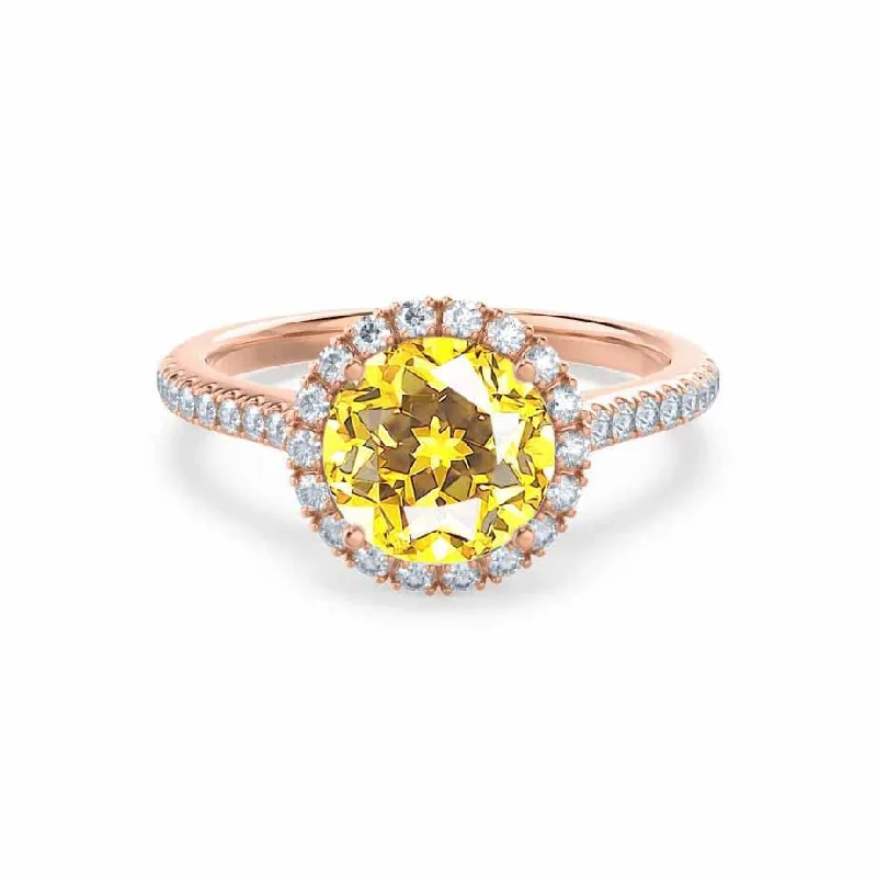 LAVENDER- Chatham® Yellow Sapphire & Diamond 18k Rose Gold Petite Halo