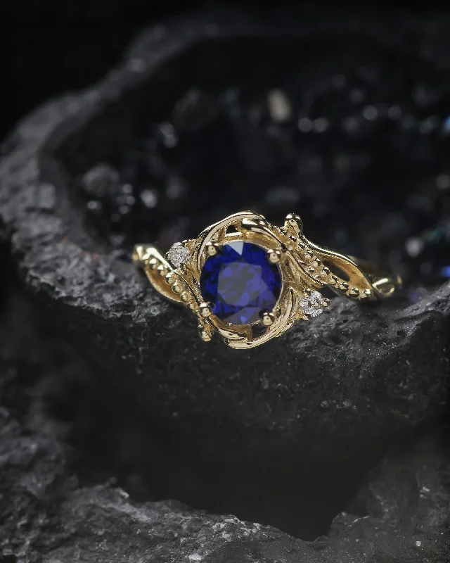 Fantasy engagement ring with blue lab sapphire / Undina