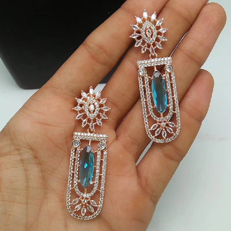 elegant drop earrings for women-Pooja Bangles Rose Gold Plated AD Stone Dangler Earrings