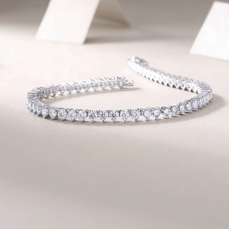 custom engraved bangles for women-Unique Design Round Cut Moissanite Sterling Silver Tennis Bracelet