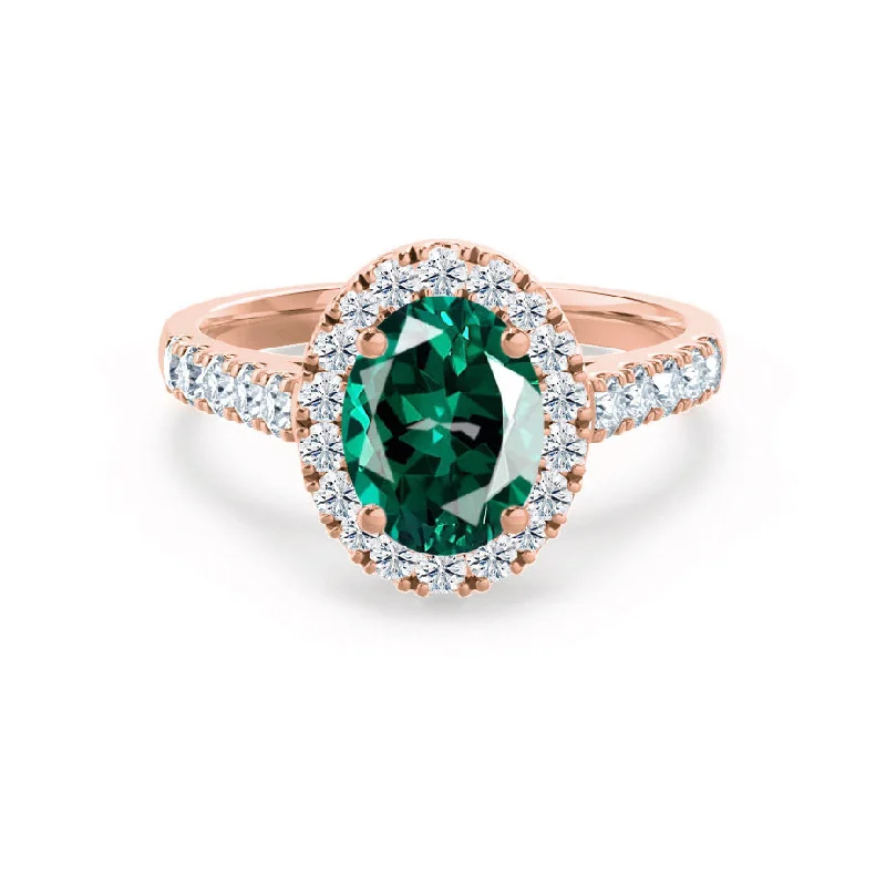 ROSA - Chatham® Emerald & Diamond 18K Rose Gold Halo