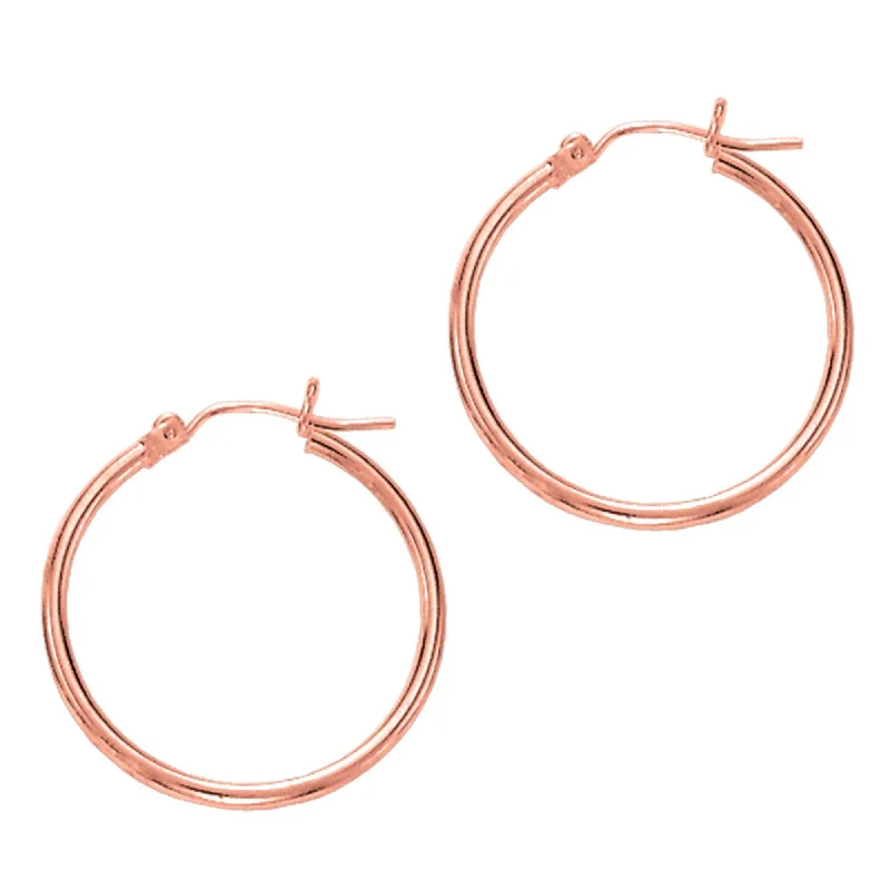 custom hoop earrings for women-14k Rose Gold Polished Round Tube Hoop Earrings, Diameter 25mm