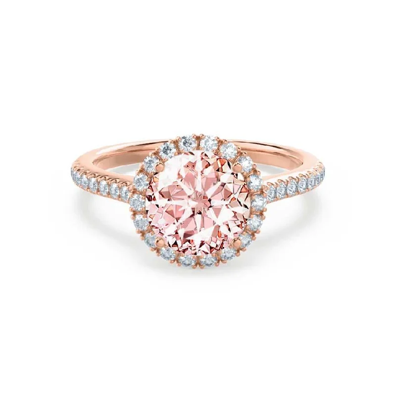 LAVENDER- Chatham® Champagne Sapphire & Diamond 18k Rose Gold Petite Halo