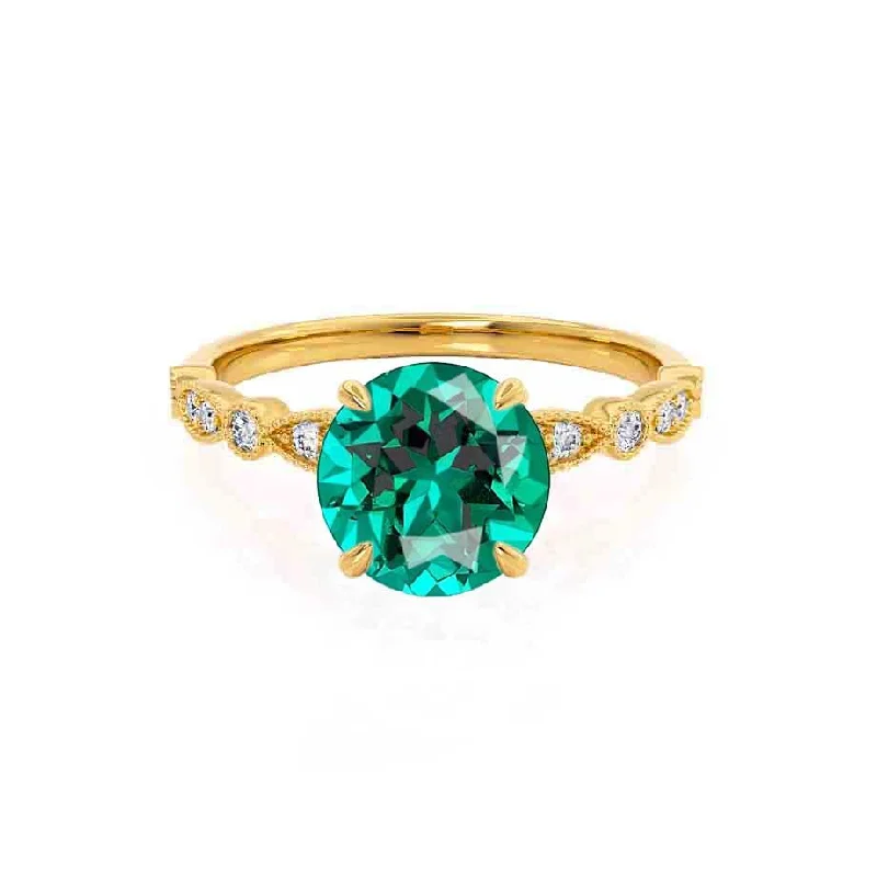 HOPE - Chatham® Round Emerald 18k Yellow Gold Shoulder Set Ring