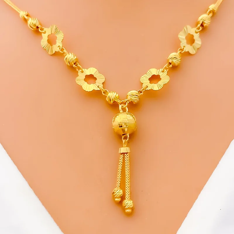 layered necklaces for women-Charming Cutwork Flower 22k Gold Necklace