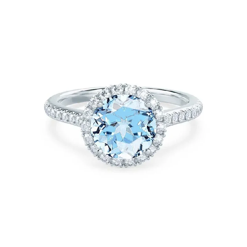 LAVENDER- Chatham® Aqua Spinel & Diamond 18k White Gold Petite Halo