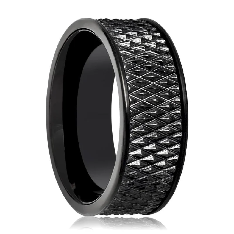 minimalist engagement rings for women-CASSIUS | Black Tungsten Ring, Parallelogram Pattern, Flat