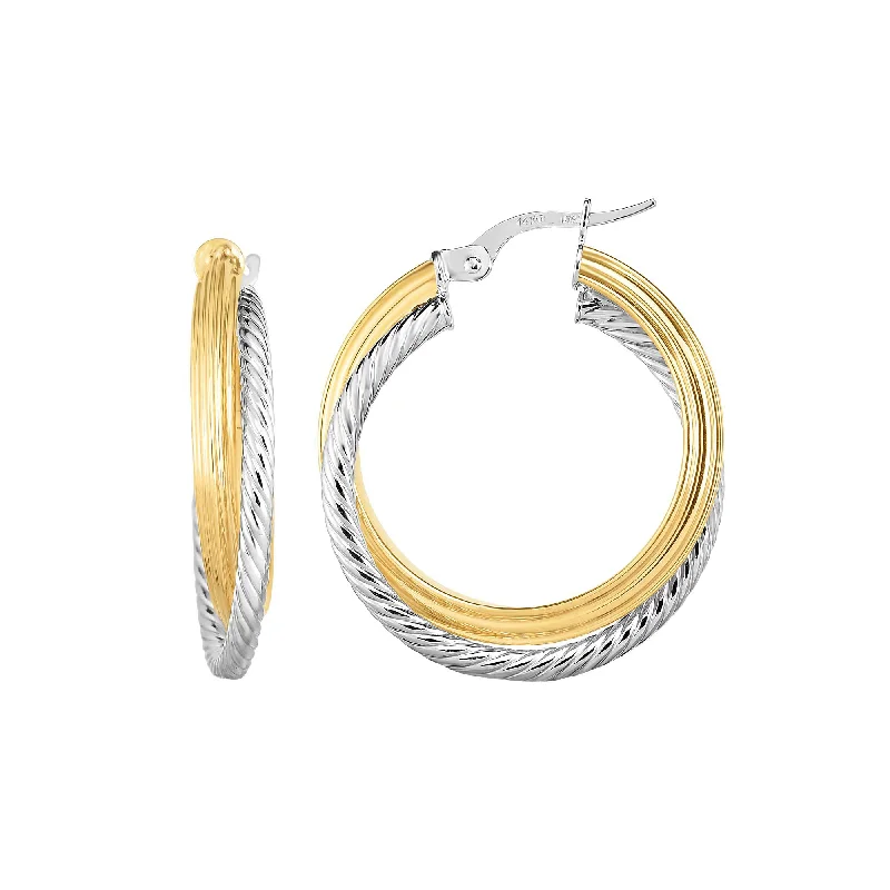 diamond drop earrings for women-14K Gold Yellow And White Finish Hoop Fancy Earrings, Diameter 20mm