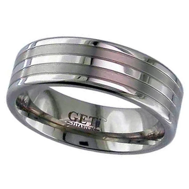 gemstone engagement rings with diamonds for women-Titanium Ring With Satin Inlays - 2220GP