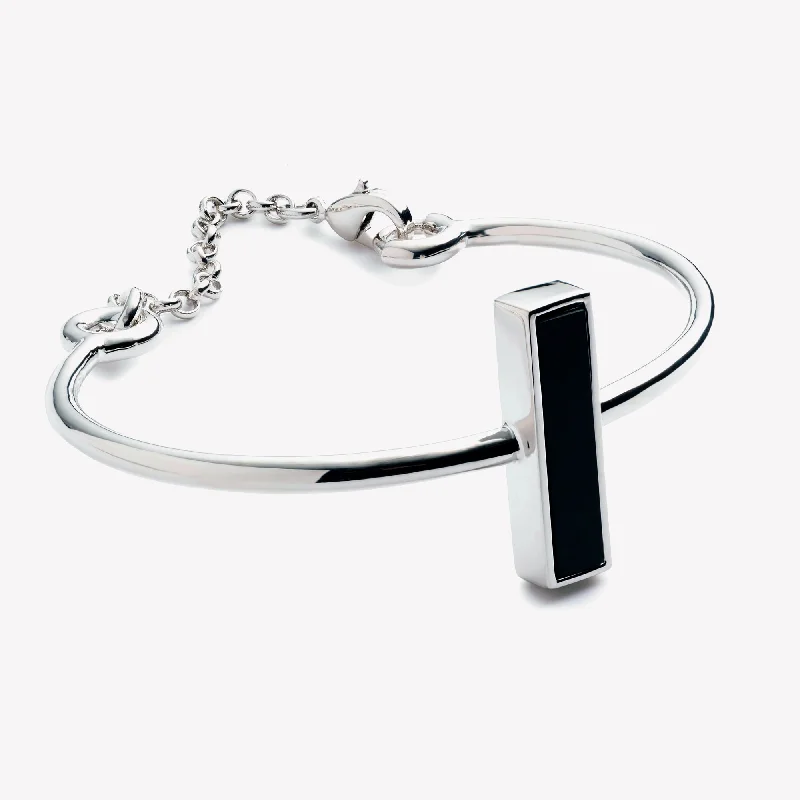 crystal bracelets for women-INLAID CROSSBAR CUFF - ONYX