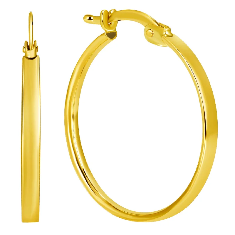 drop earrings for women-14k Yellow Gold Dainty Plain Wide Hoop Earrings with Latch Back- 4 Sizes