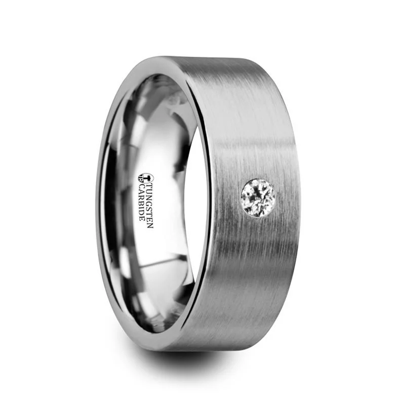 stylish engagement rings for women-OLYMPUS | Flat Tungsten Ring with White Diamond