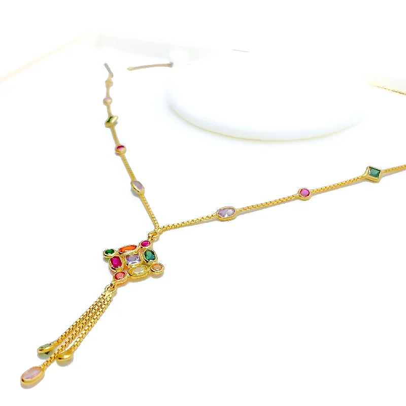 bold statement necklaces for women-Lovely Lush CZ 22k Gold Necklace