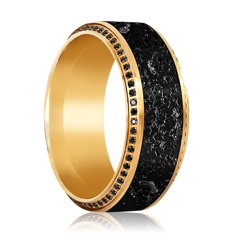 affordable custom engagement rings for women-KHORNE | 10K Yellow Gold with Lava and Black Diamonds