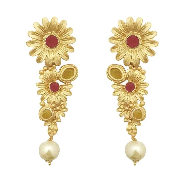 crystal stud earrings for women-Kriaa Maroon Pota Stone Gold Plated Floral Dangler Earrings