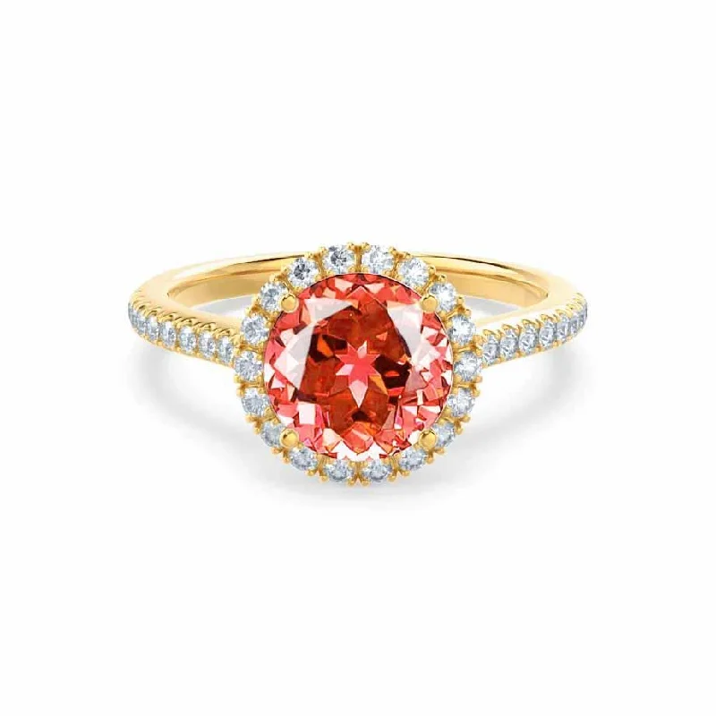 LAVENDER- Chatham® Padparadscha & Diamond 18k Yellow Gold Petite Halo