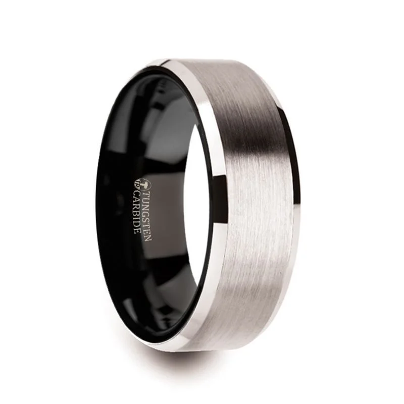 vintage engagement rings for women-VEGA | White Tungsten Ring Black Interior