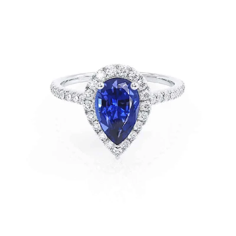 HARLOW - Chatham® Pear Blue Sapphire & Diamond 950 Platinum Halo