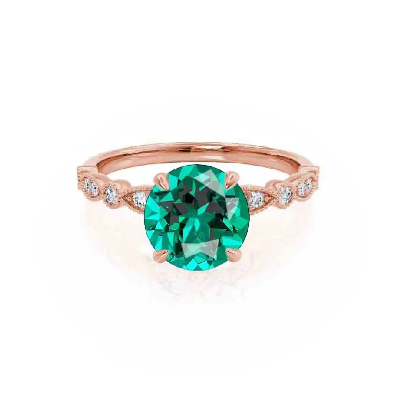 HOPE - Chatham® Round Emerald 18k Rose Gold Shoulder Set Ring